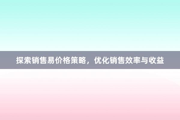 探索销售易价格策略，优化销售效率与收益